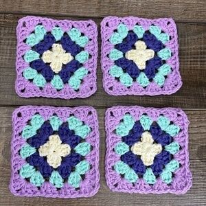 Granny Square Cup Mug Coasters Set of 4 Handcrafted Crochet Cotton